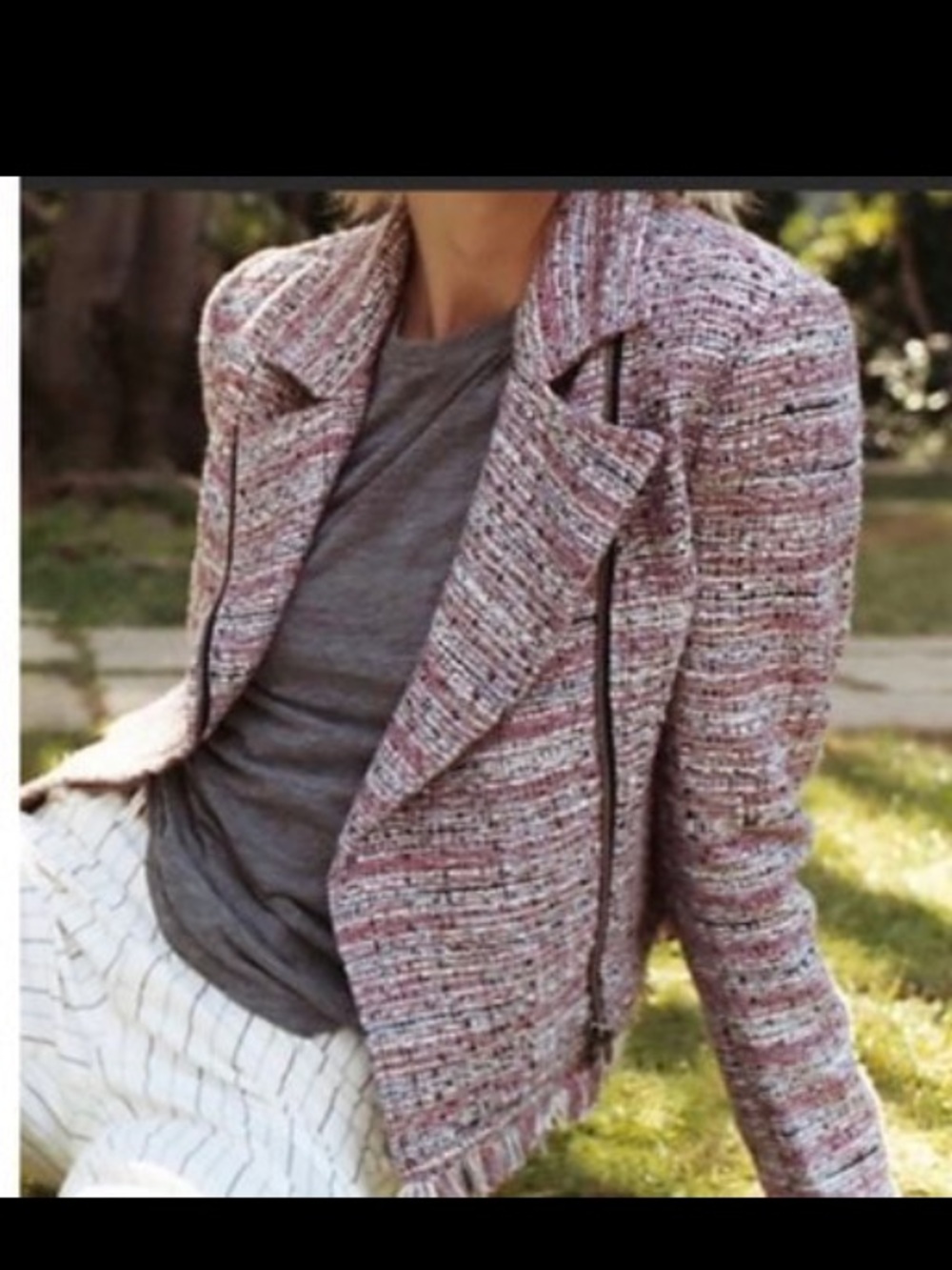 cupcakes & cashmere Pink Multicolor Tweed Moto Blazer Canter Jacket